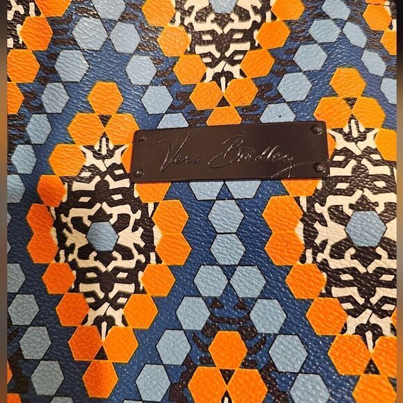 VERA BRADLEY Large Zippered Blue/Orange Printed Tote Bag - Picture 5 of 9